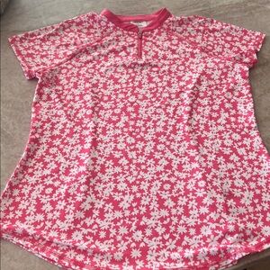 Jofit Quarter Zip Mock Neck Polo Women's Medium White Pink Floral UPF 50+